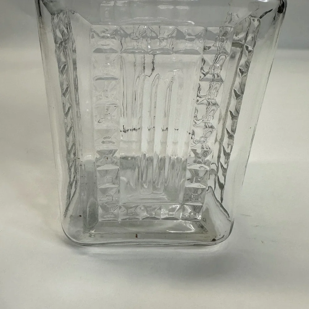 Vintage Clear Glass Square Apothecary Jar with Hexagonal Lid Embossed Detail